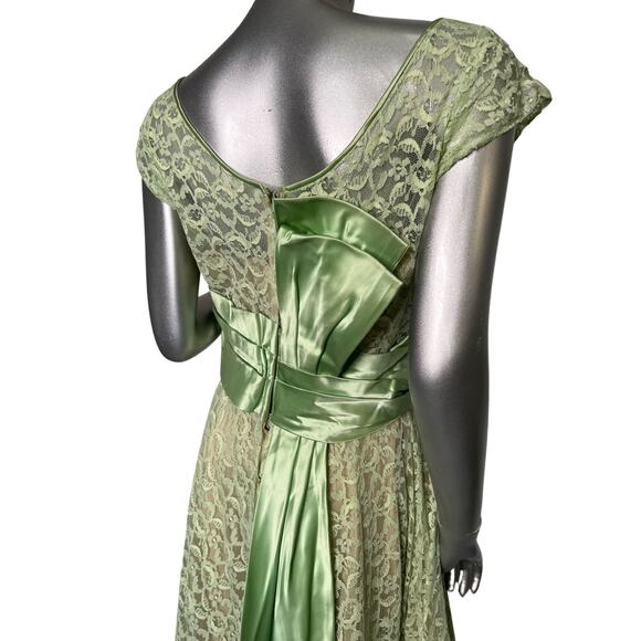 Vintage 1960s Emma Domb Green Lace Evening Gown Medium - Picture 5 of 6